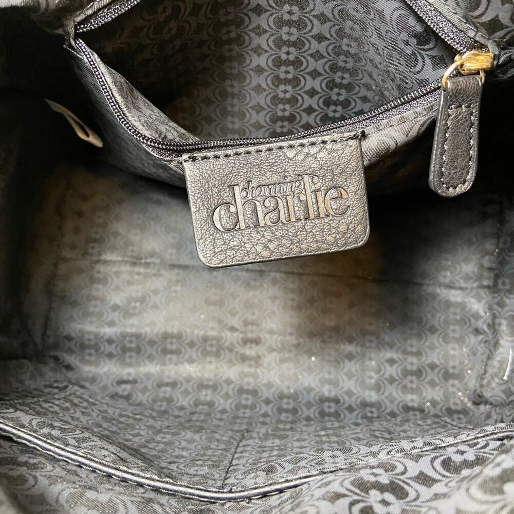 Charming Charlie Black Structured Satchel / Crossbody Bag – Black & Gold - Picture 9 of 10